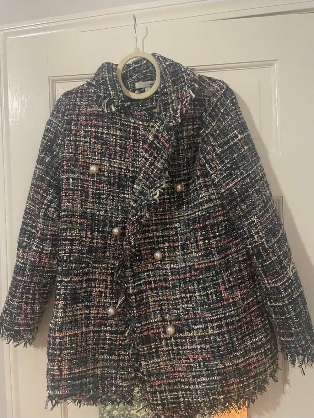 WD.NY Black Multicolor Tweed Bouclé Blazer Coat